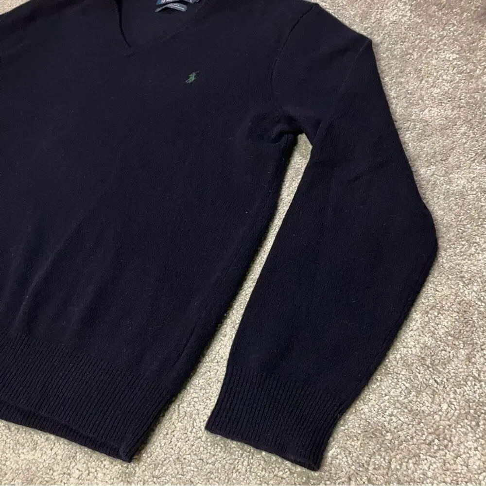 Polo Ralph Lauren Men’s Navy Blue 100% Lambswool V-Neck Sweater Size XL
